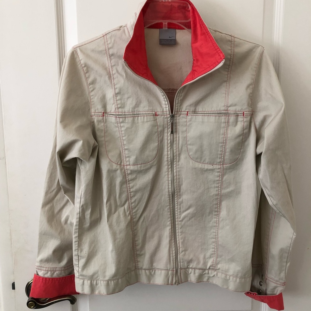 Nike Vintage Gray Tag Zip Lightweight Jacket Tan Pink Medium
